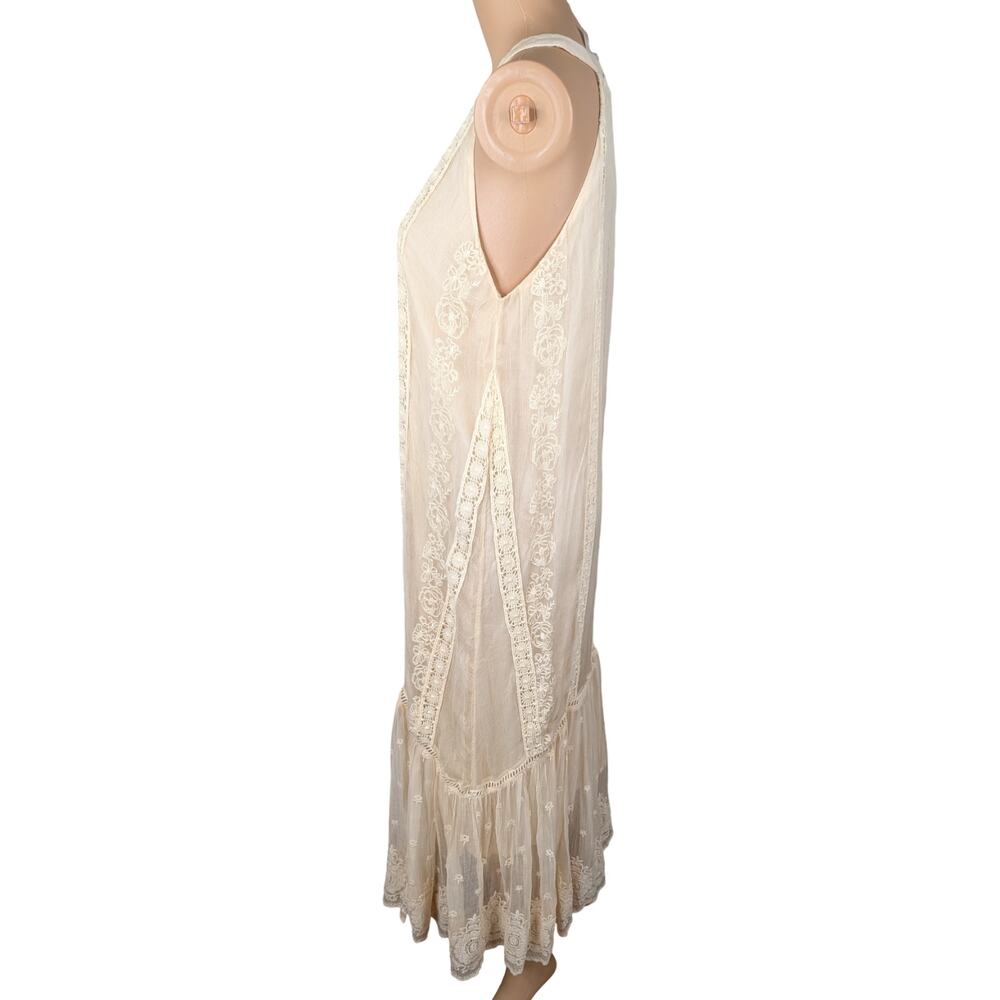 Sundance Adara Halter Dress 6 | Cream Cupro Embroidered Eyelet Flounce Midi - Picture 7 of 10